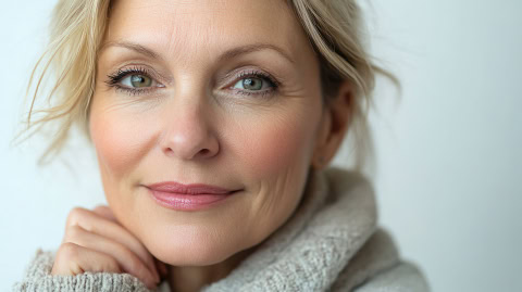 beautiful 50s mid age elderly senior model woman soft smiling. m