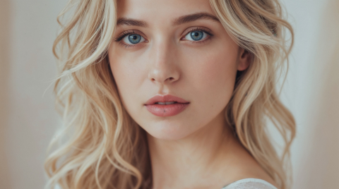 beautiful blonde woman with blue eyes portrait