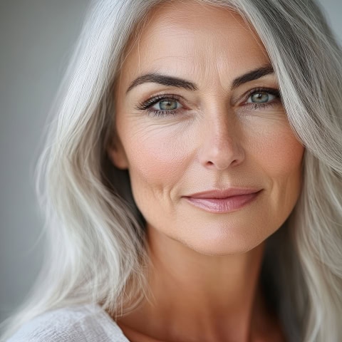 beautiful mature well groomed woman with natural makeup, with be