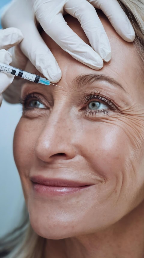 closeup beautiful middle aged woman get intraocular injection