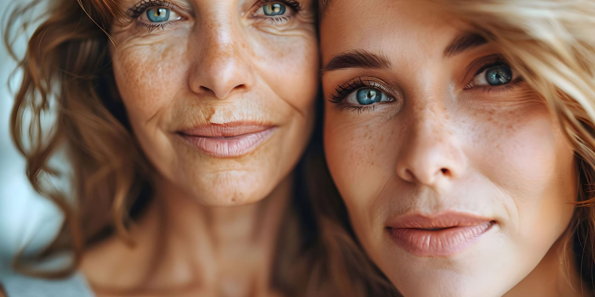 contrasting generations: wrinkles vs smooth skin. concept family