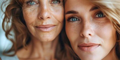 contrasting generations: wrinkles vs smooth skin. concept family