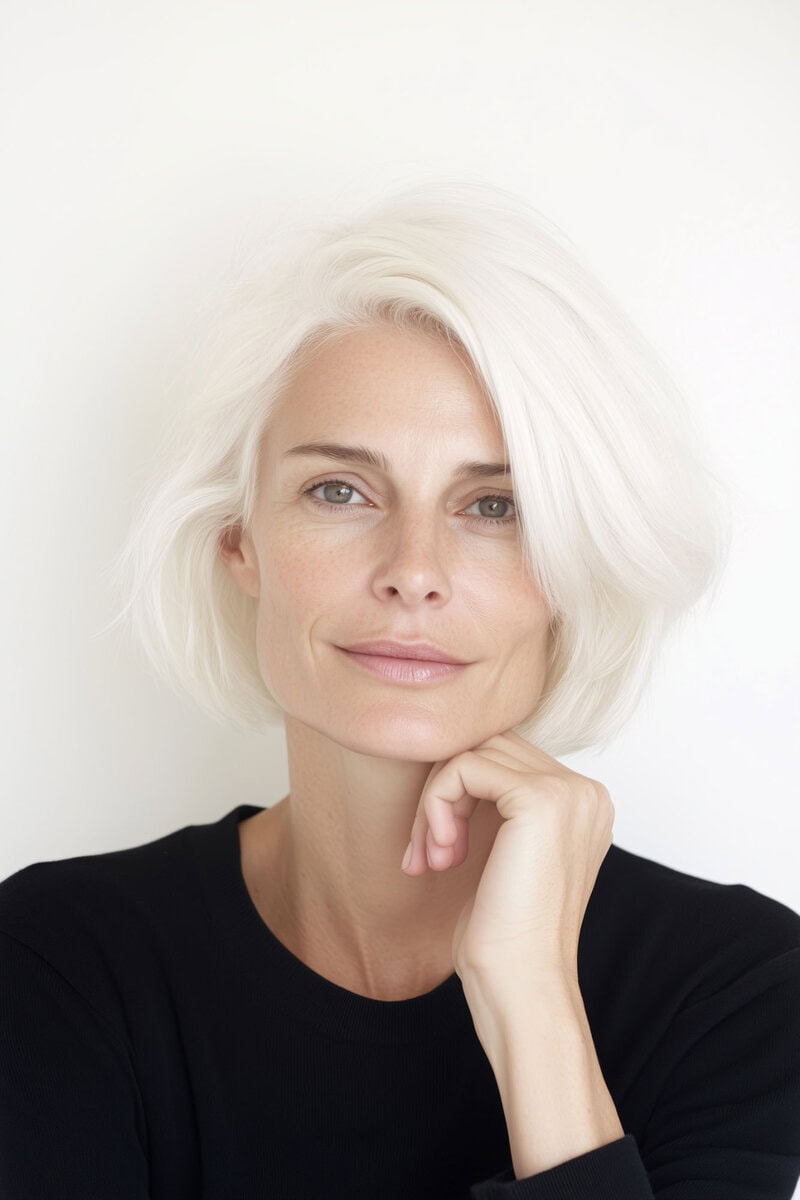 elegant close up portrait of 40 year old blonde woman without makeup showcasing healthy moisturized skin, natural beauty, skincare, spf sun protection, and the concept of graceful aging