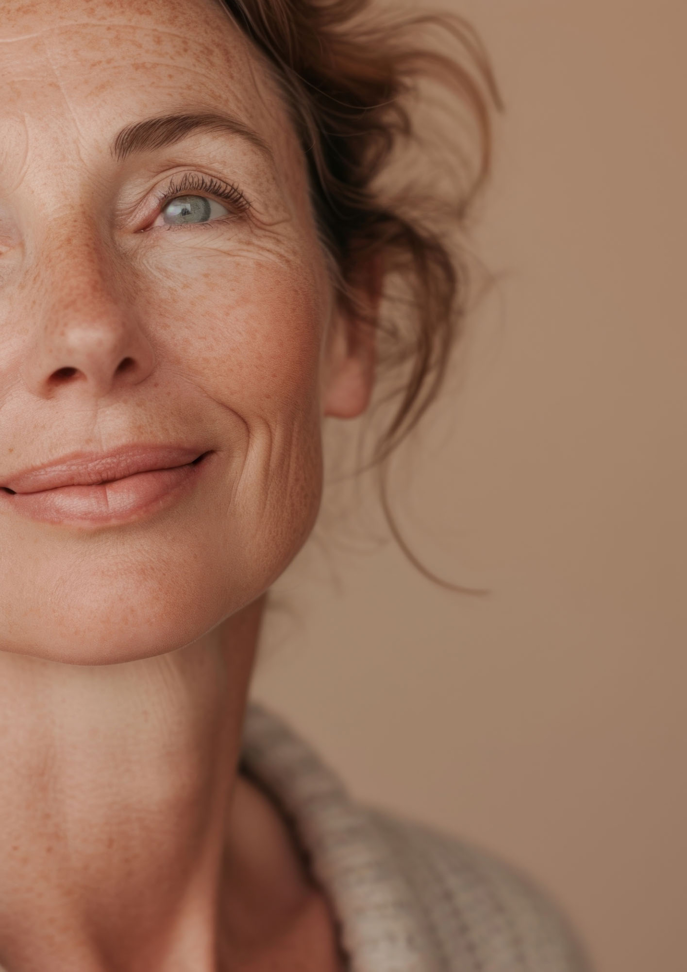 middle age woman happy with no makeup skin portrait adult.
