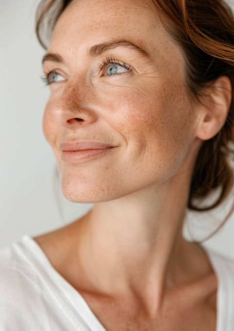 a middle age woman happy with no makeup smile person female.