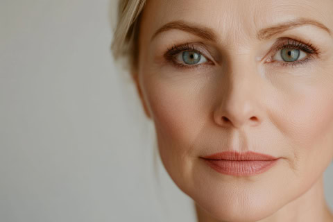 portrait beautiful mature woman showcasing skincare beauty