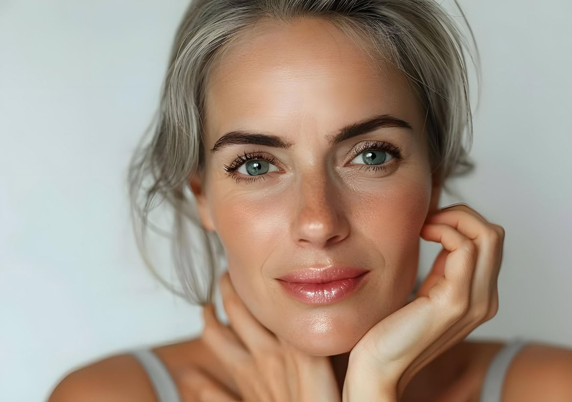 portrait of a beautiful woman with gray hair