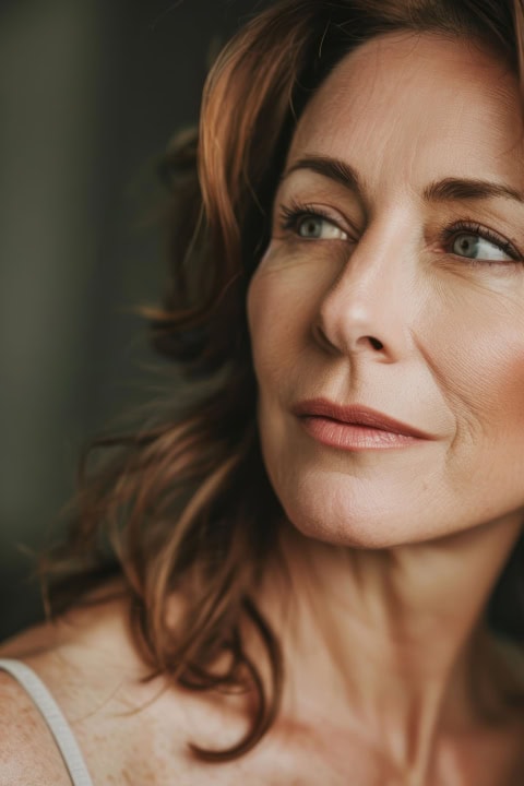 radiant mature woman in natural light showcasing youthful skin after rf lifting treatment