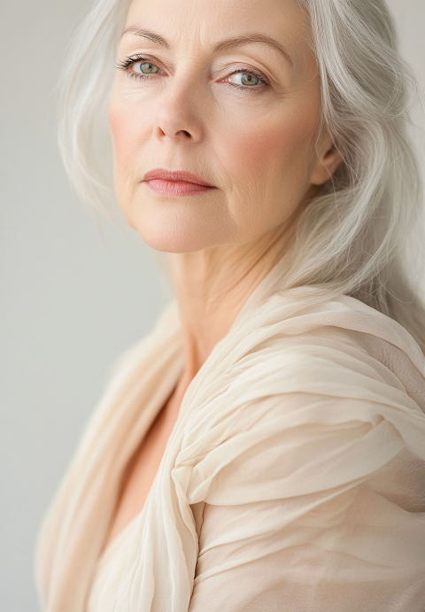 serene and timeless portrait of an elegant senior woman