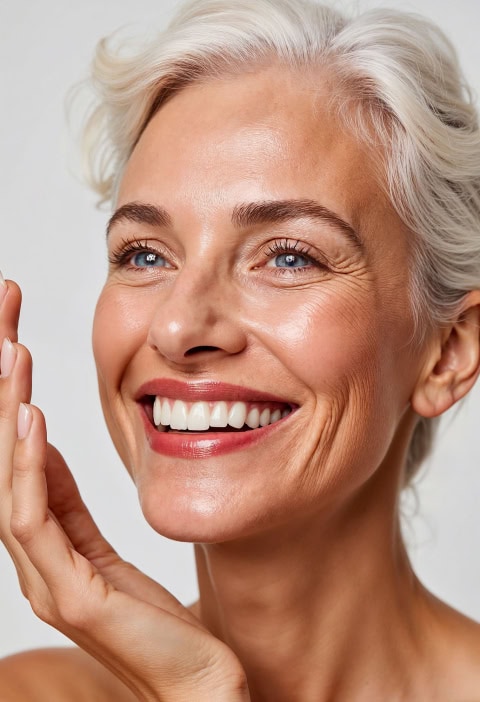 smiling woman with blue eyes