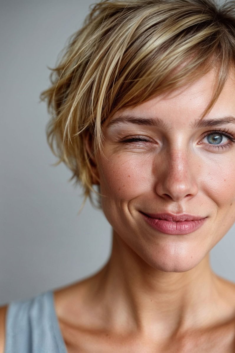 woman winking closeup portrait
