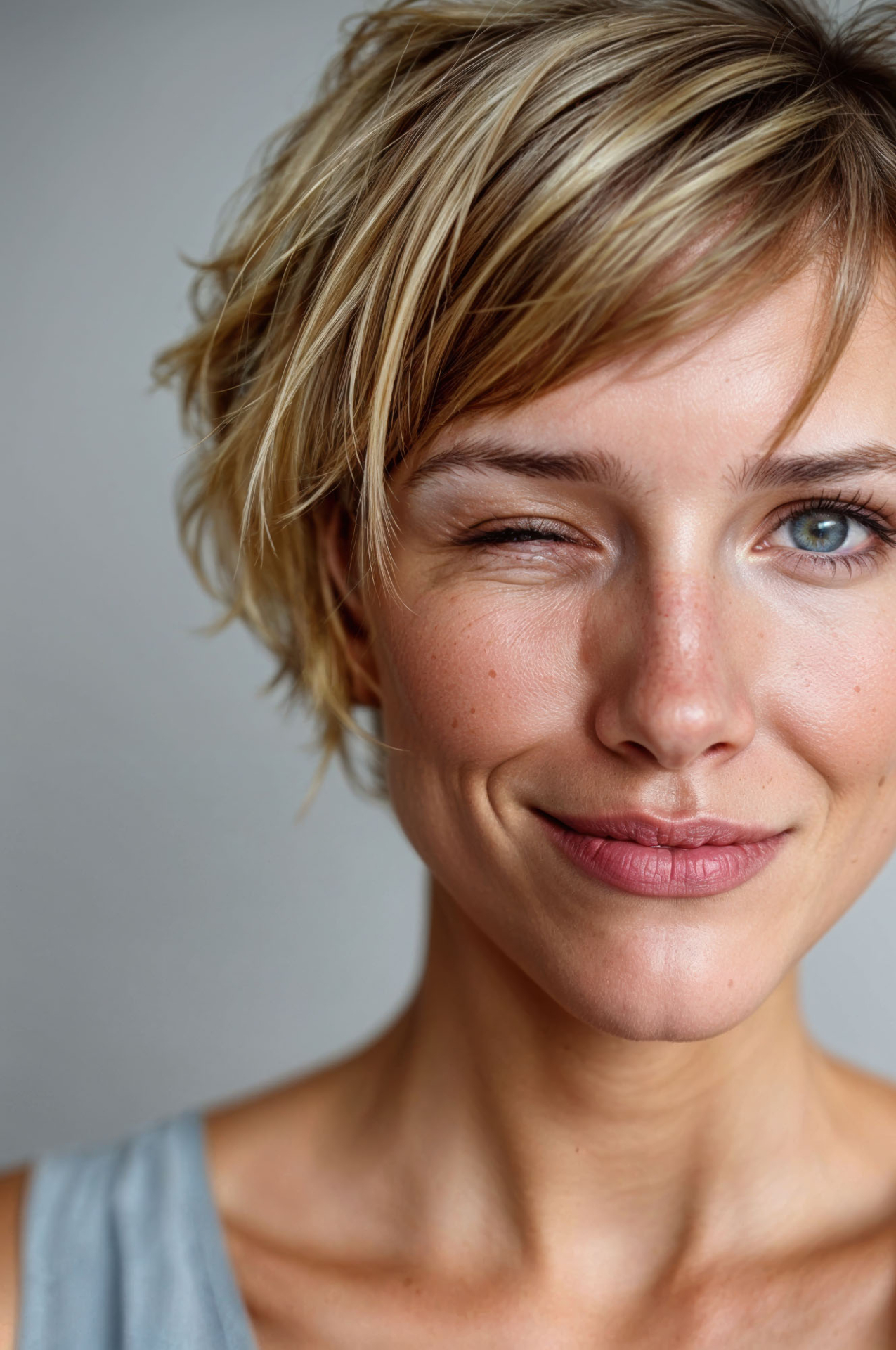 woman winking closeup portrait